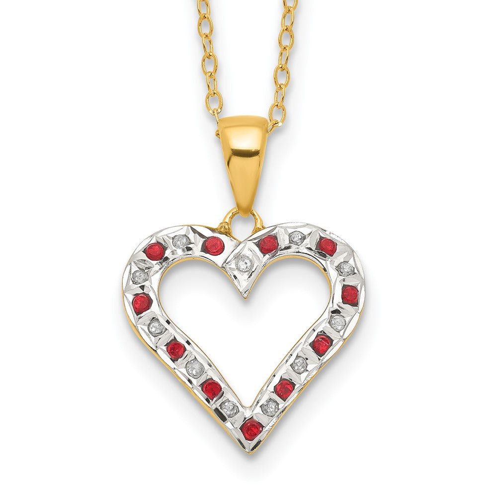 Diamond Fascination Diamond Mystique Sterling Silver 18K Gold-plated Diamond and Ruby Heart 18 Inch Necklace, 0.1 ct, 18 x 17 mm