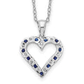 Diamond Fascination Diamond Mystique Sterling Silver Platinum-plated Diamond and Sapphire Heart 18 Inch Necklace, 0.01 ct, 18 x 17 mm