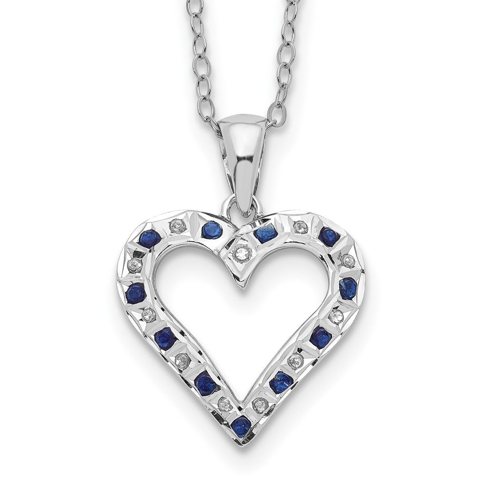 Diamond Fascination Diamond Mystique Sterling Silver Platinum-plated Diamond and Sapphire Heart 18 Inch Necklace, 0.01 ct, 18 x 17 mm