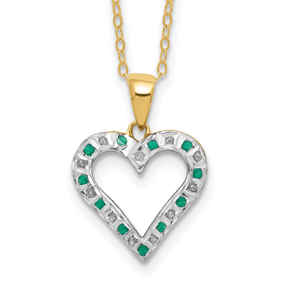 Diamond Fascination Diamond Mystique Sterling Silver 18K Gold-plated Diamond and Emerald Heart 18 Inch Necklace, 0.01 ct, 18 x 17 mm
