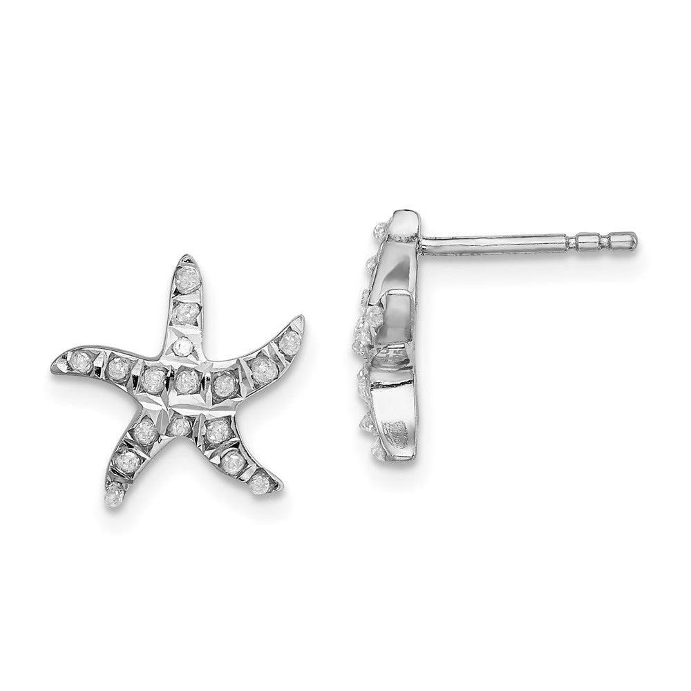 Diamond Fascination Diamond Mystique Sterling Silver Platinum-plated carart Diamond Starfish Post Earrings, 0.01 ct, 12 x 12 mm