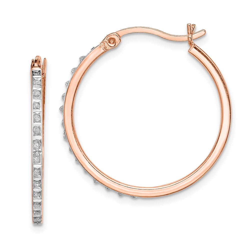 Diamond Fascination Diamond Mystique Sterling Silver Rose Gold-plated Diamond Round Hoop Earrings, 0.01 ct, 26 x 26 mm