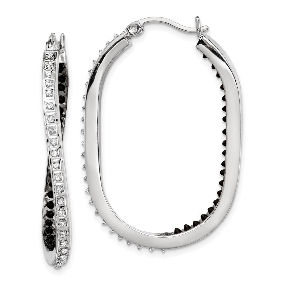 Diamond Fascination Diamond Mystique Sterling Silver Platinum-plated Diamond Black and White Diamond In and Out Hoop Earring, 0.01 ct, 37 x 25 mm