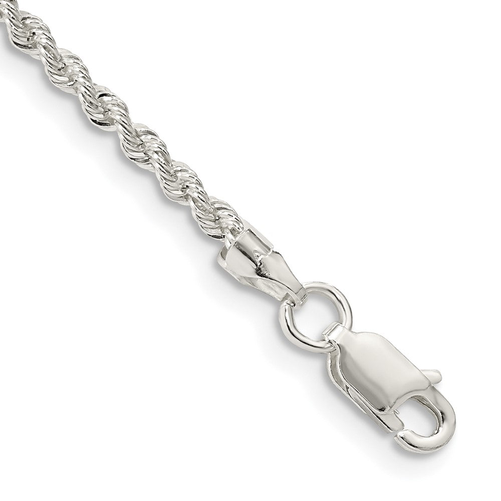 Sterling Silver 2.3mm Solid Rope Chain Anklet, 9 x 2.3 mm