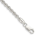 Sterling Silver 3mm Solid Rope Chain, 9 x 3 mm