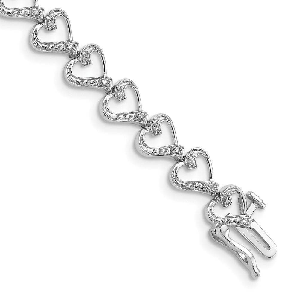 Sterling Silver Rhodium-plated Diam. Heart Bracelet, 0.2 ct, 7 x 7 mm