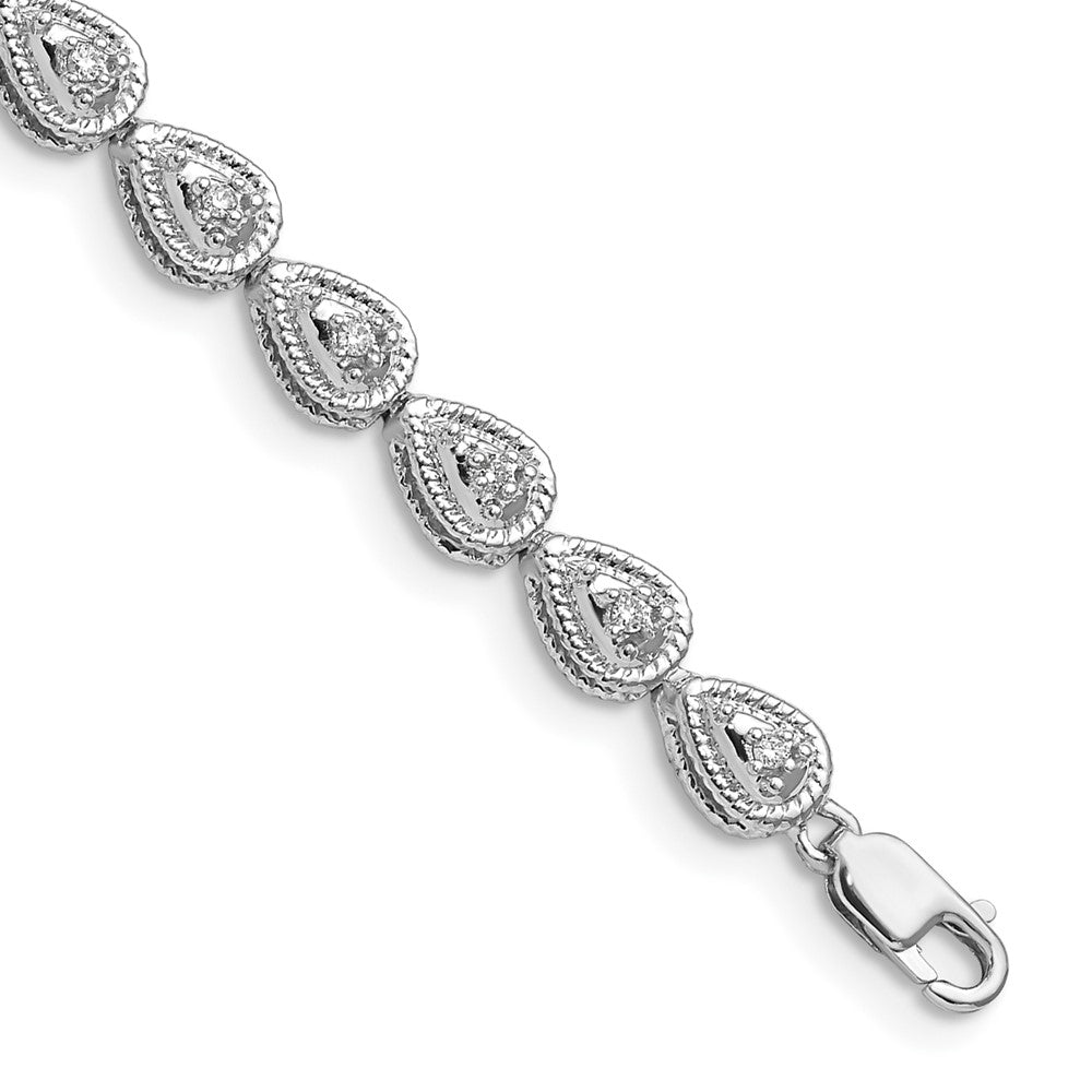 Sterling Silver Rhodium Plated Diamond Teardrop Link Bracelet, 0.252 ct, 7 x 5 mm