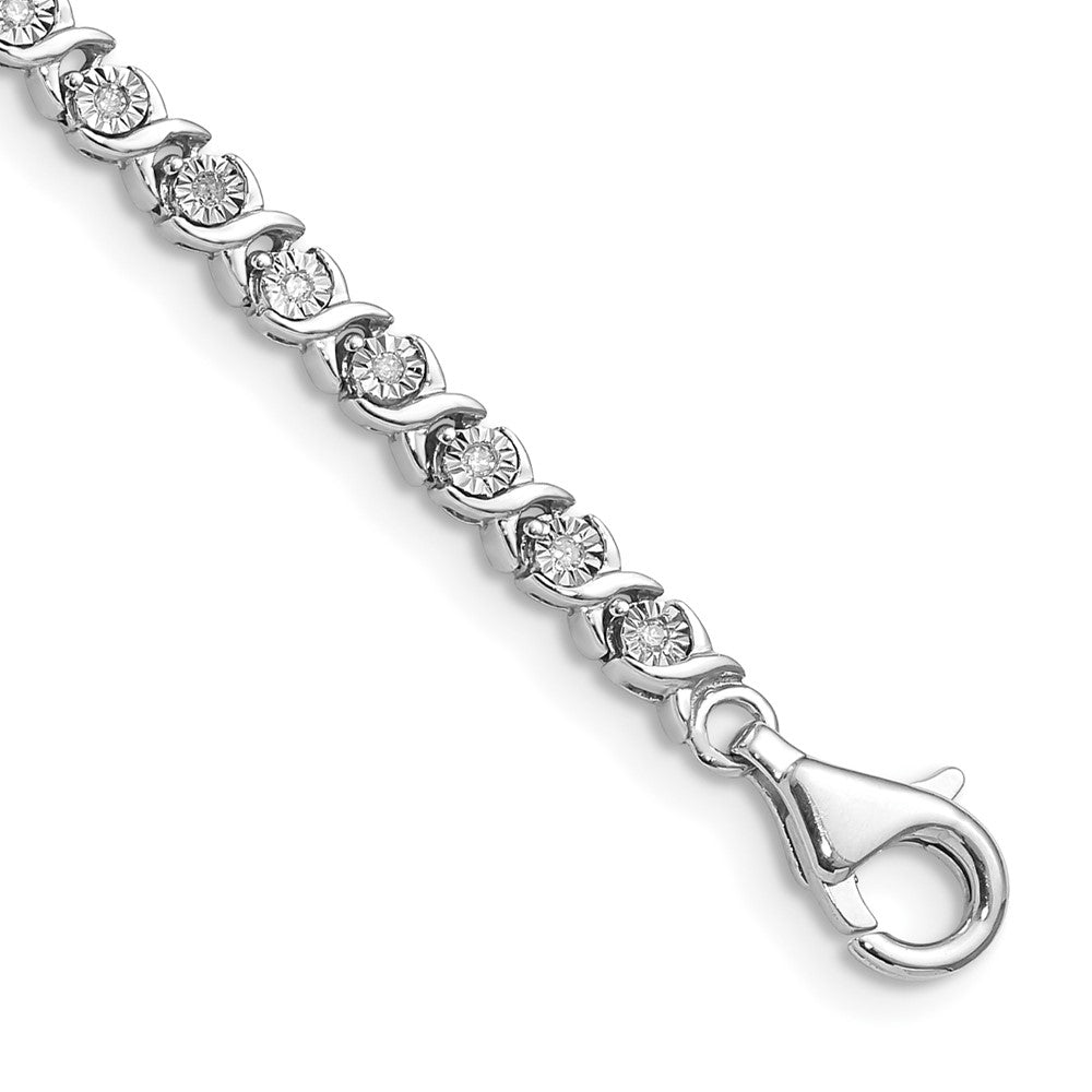 Sterling Silver Rhodium-plated Diam. Tennis Bracelet, 0.242 ct, 7 x 4 mm