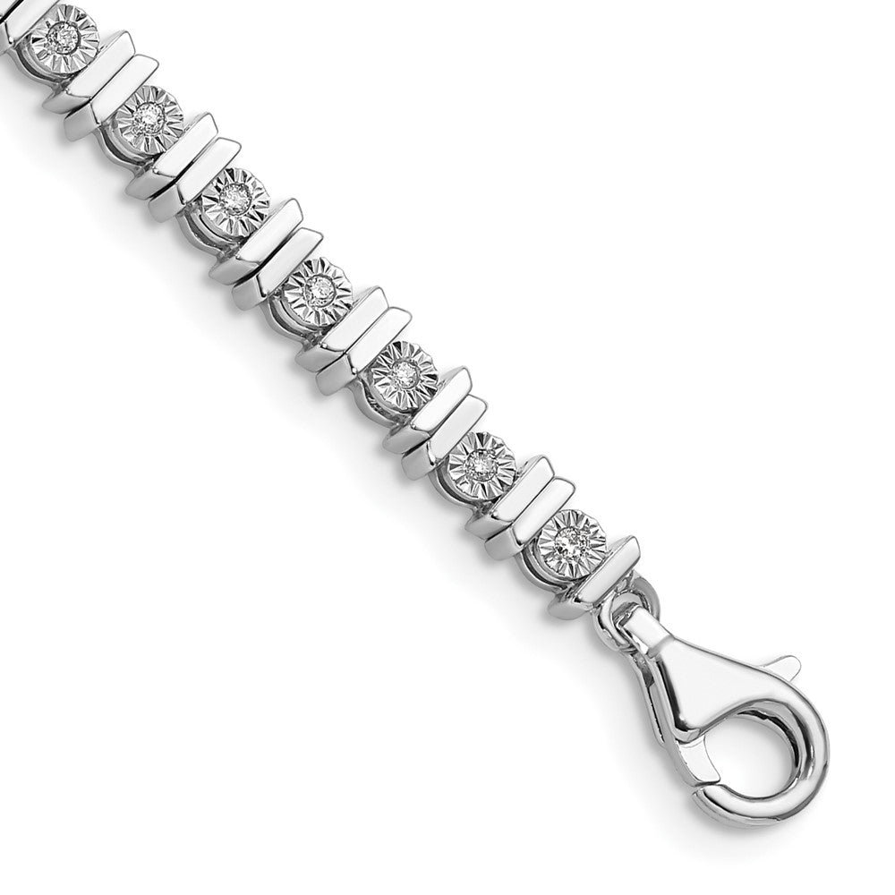 Sterling Silver Rhodium-plated Diam. Tennis Bracelet, 0.256 ct, 7 x 4 mm