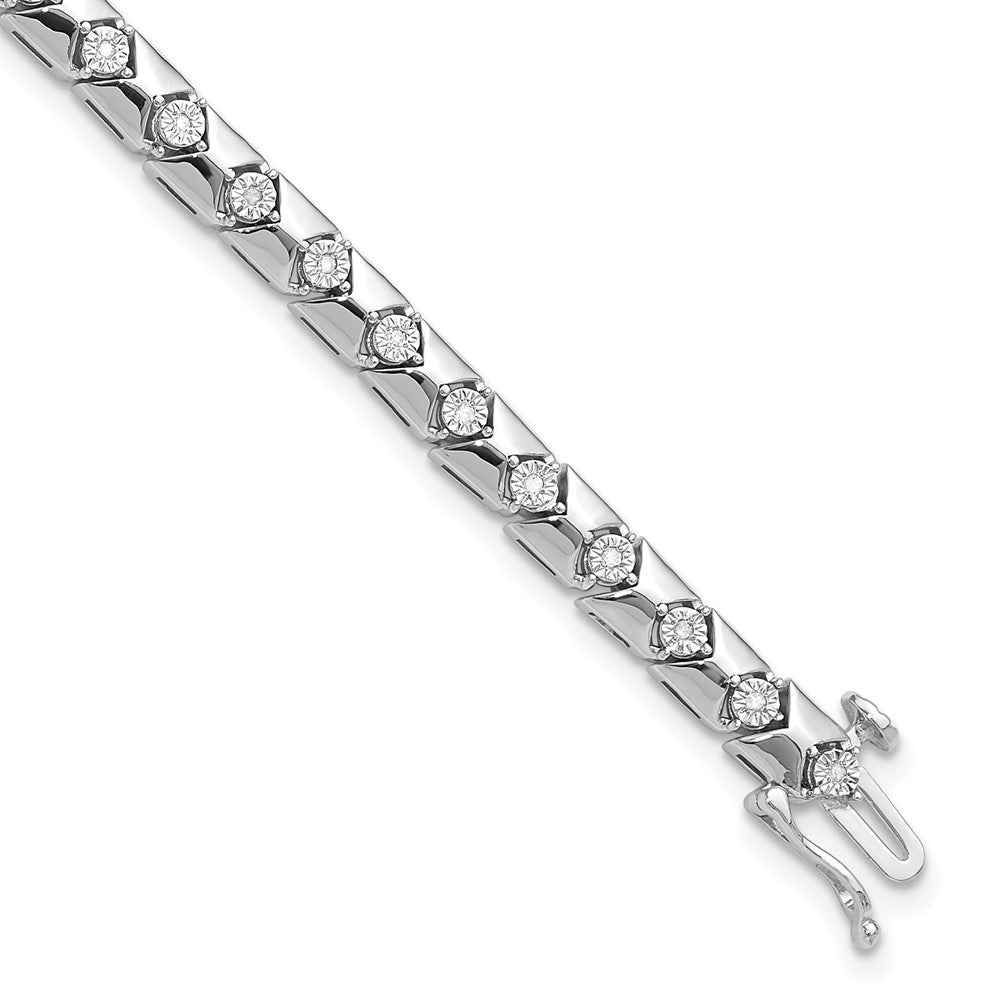 Sterling Silver Rhodium Plated Diamond Bracelet, 0.14 ct, 7 x 5 mm