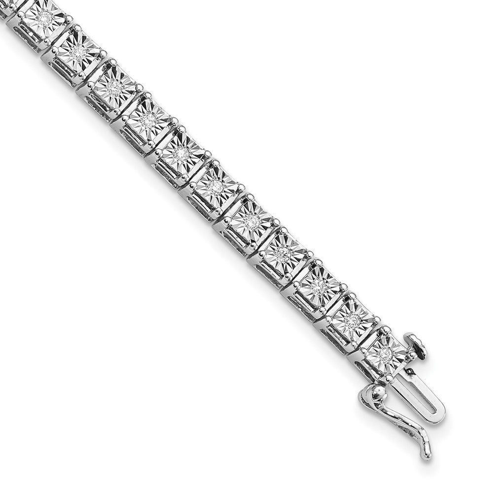 Sterling Silver Rhodium-plated Diam. Square Link Bracelet, 0.486 ct, 7 x 5 mm