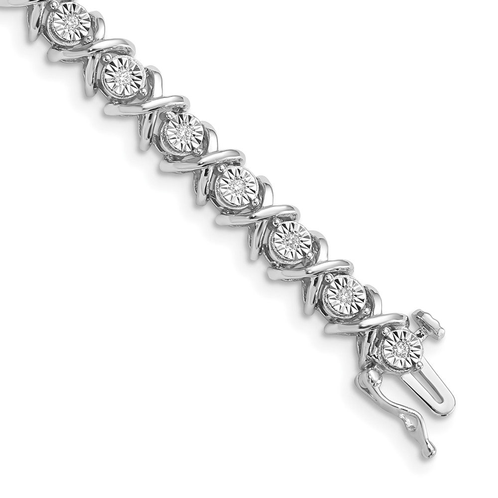 Sterling Silver Rhodium-plated Diam. X Bracelet, 0.253 ct, 7 x 6 mm
