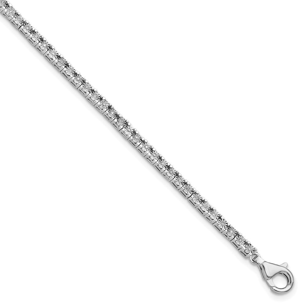 Sterling Silver Rhodium-plated Diam. Tennis Bracelet, 0.207 ct, 7 x 3 mm