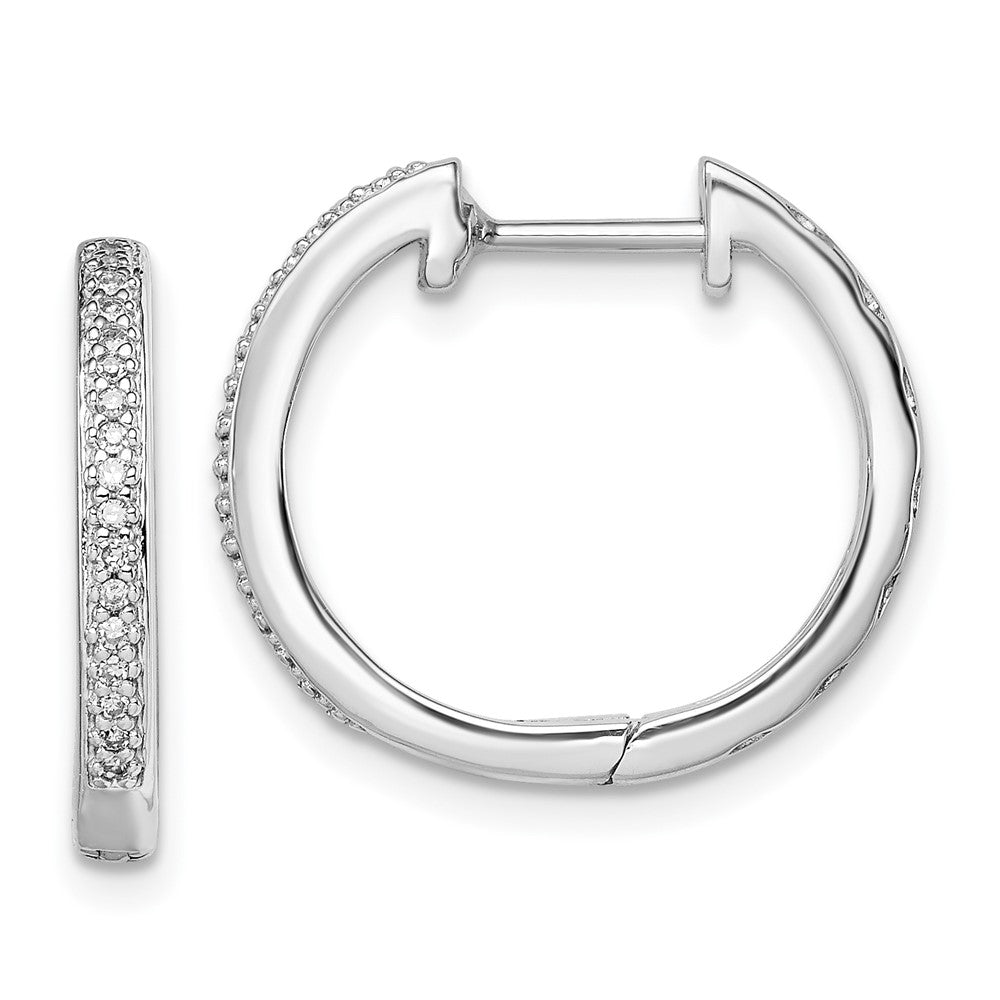 Sterling Silver Rhodium Diam. Earrings, 0.102 ct, 17 x 2 mm