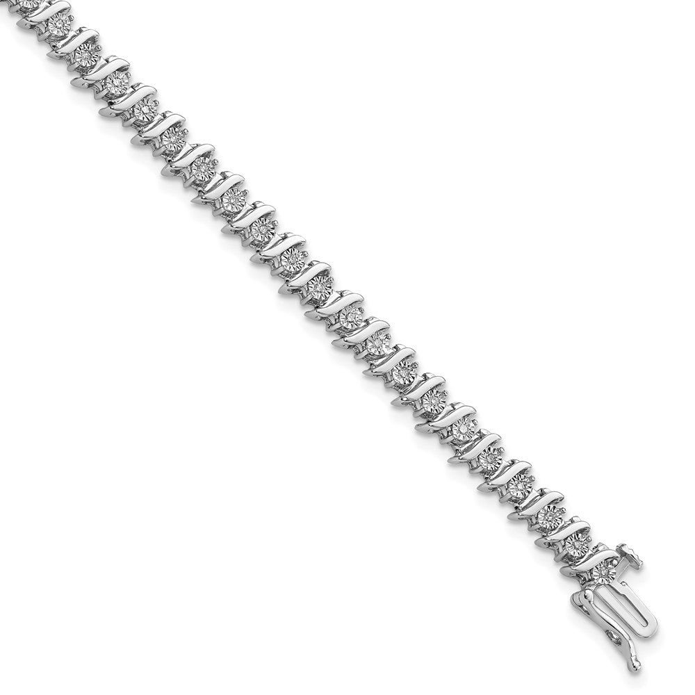 Sterling Silver Rhodium-plated Diam. Fancy Bracelet, 0.242 ct, 7 x 6 mm