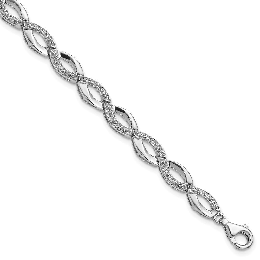 Sterling Silver Rhodium-plated Diam. Bracelet, 0.24 ct, 7 x 7 mm