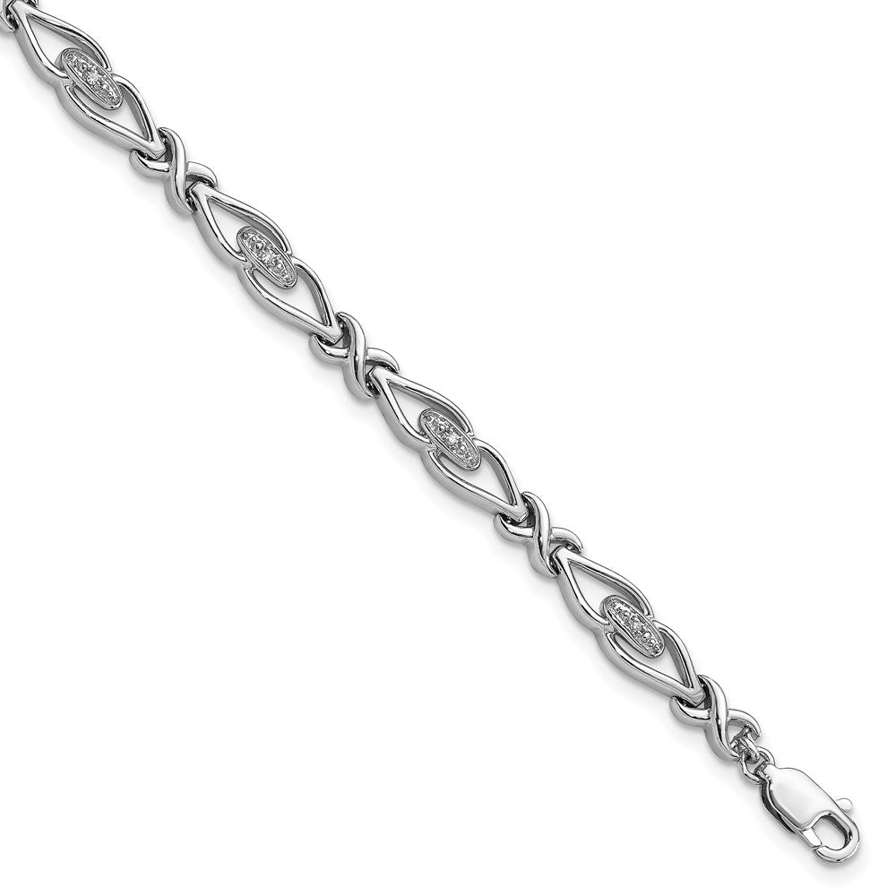 Sterling Silver Rhodium-plated Diam. Bracelet, 0.045 ct, 7 x 5 mm