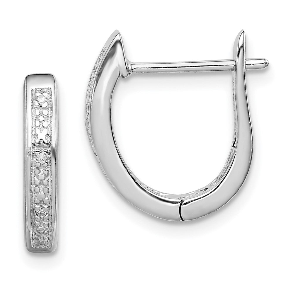 Sterling Silver Rhodium Diamond Hinged Hoop Earrings, 0.024 ct, 15 x 3 mm
