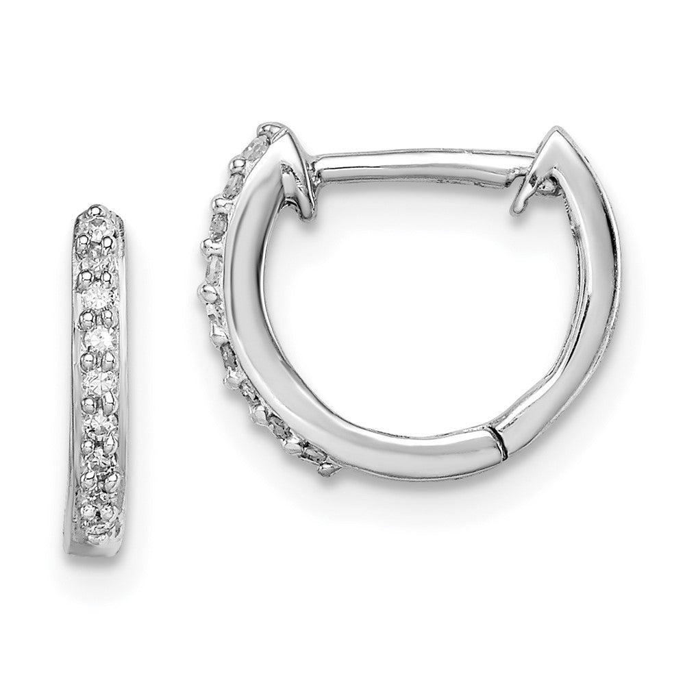 Sterling Silver Rhodium Diam. Huggie Earrings, 0.108 ct, 10 x 2 mm
