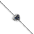 Sterling Silver Rhodium Diam. & Sapphire Heart Bracelet, 0.225 ct, 7 x 9 mm