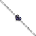 Sterling Silver Rhodium Diam. & Sapphire Heart Bracelet, 0.266 ct, 7 x 9 mm