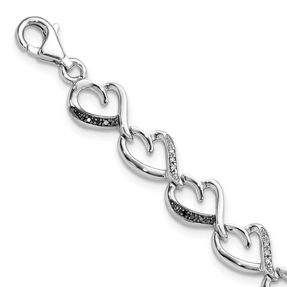 White Night Sterling Silver Rhodium-plated Black and White Diamond Heart Infinity 7.5 Inch Bracelet, 0.144 ct, 7.5 x 9 mm