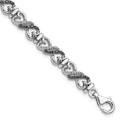 White Night Sterling Silver Rhodium-plated Black and White Diamond Infinity Heart 7.5 Inch Bracelet, 0.24 ct, 7.5 x 6 mm