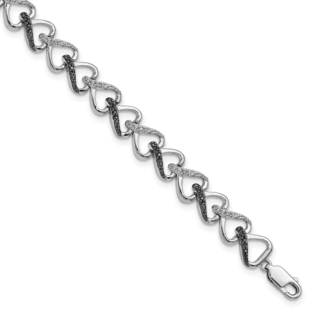 White Night Sterling Silver Rhodium-plated Black and White Diamond 7.5 Inch Bracelet, 0.104 ct, 7.5 x 8 mm