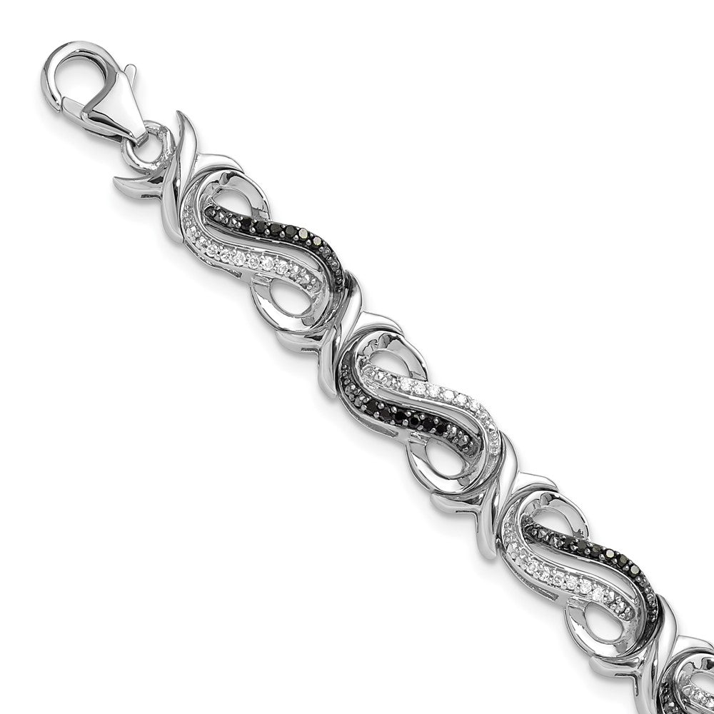 White Night Sterling Silver Rhodium-plated Black and White Diamond 7.5 Inch Bracelet, 0.48 ct, 7.5 mm
