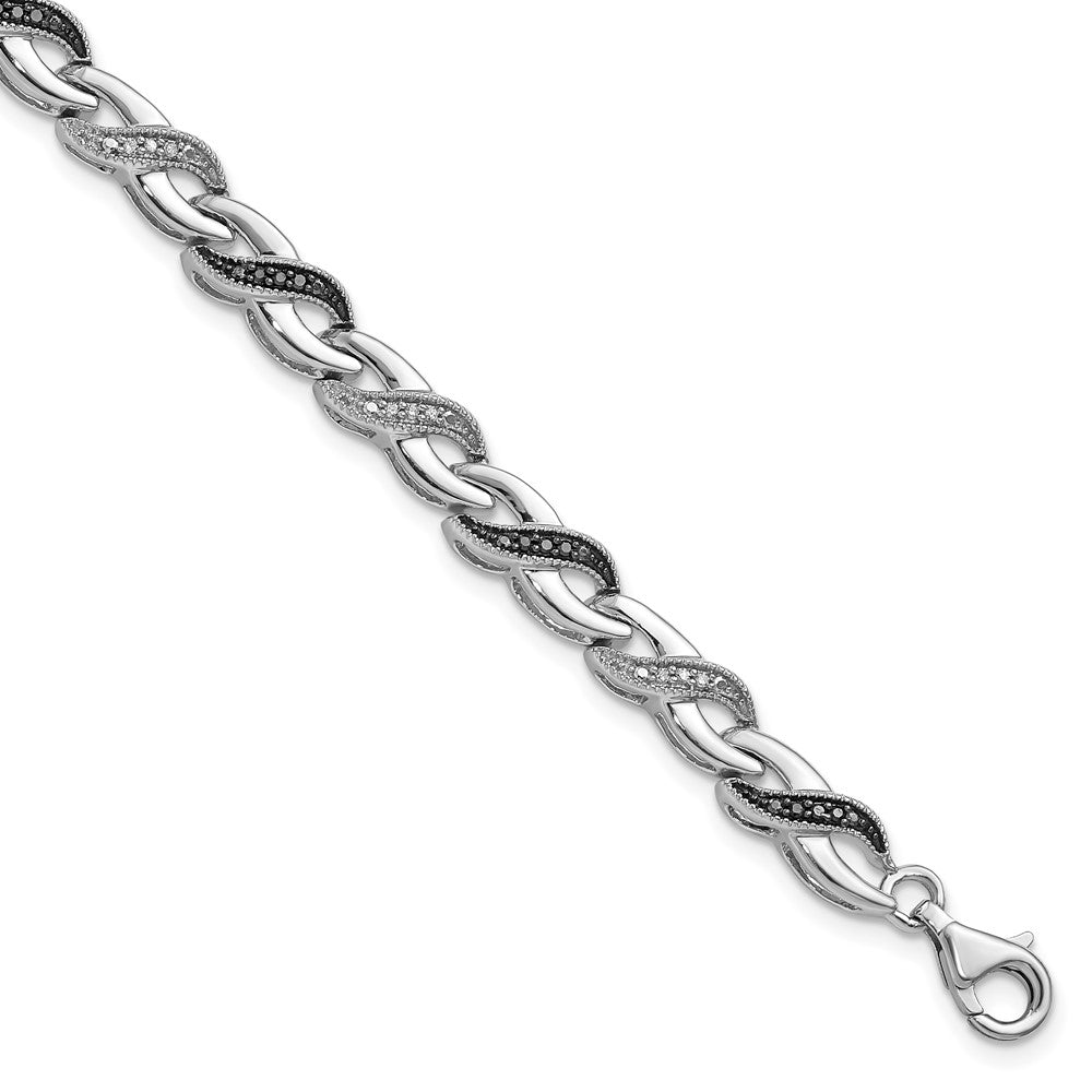 White Night Sterling Silver Rhodium-plated Black and White Diamond 7.5 Inch Bracelet, 0.252 ct, 7.5 x 6 mm