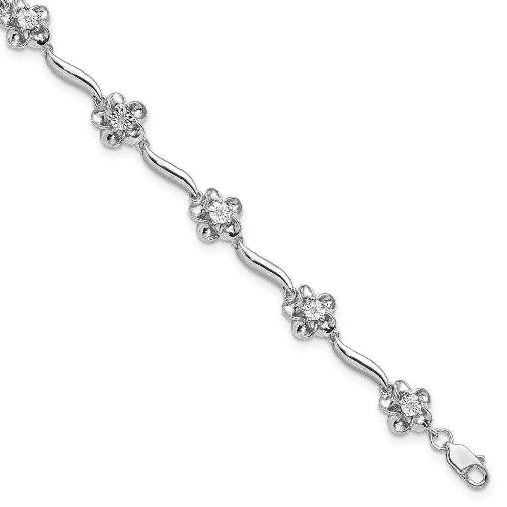 Sterling Silver Rhodium-plated Floral Diamond Bracelet, 0.04 ct, 7.5 x 8 mm