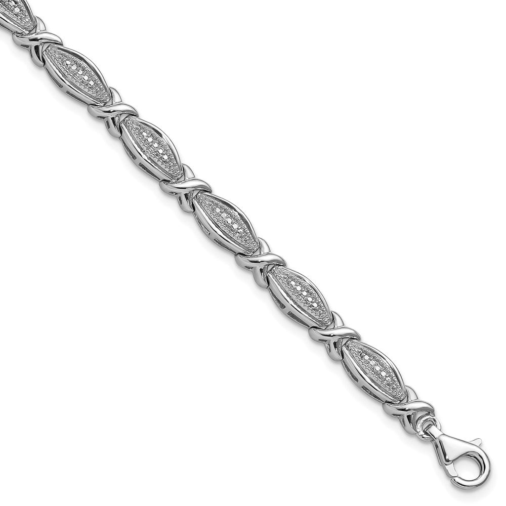 Sterling Silver Rhodium-plated Diamond Bracelet, 0.01 ct, 7.5 x 4.7 mm