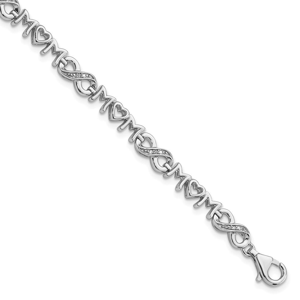Sterling Silver Rhodium-plated Heart Mom Infinity Diamond Bracelet, 0.042 ct, 7.5 x 5.25 mm