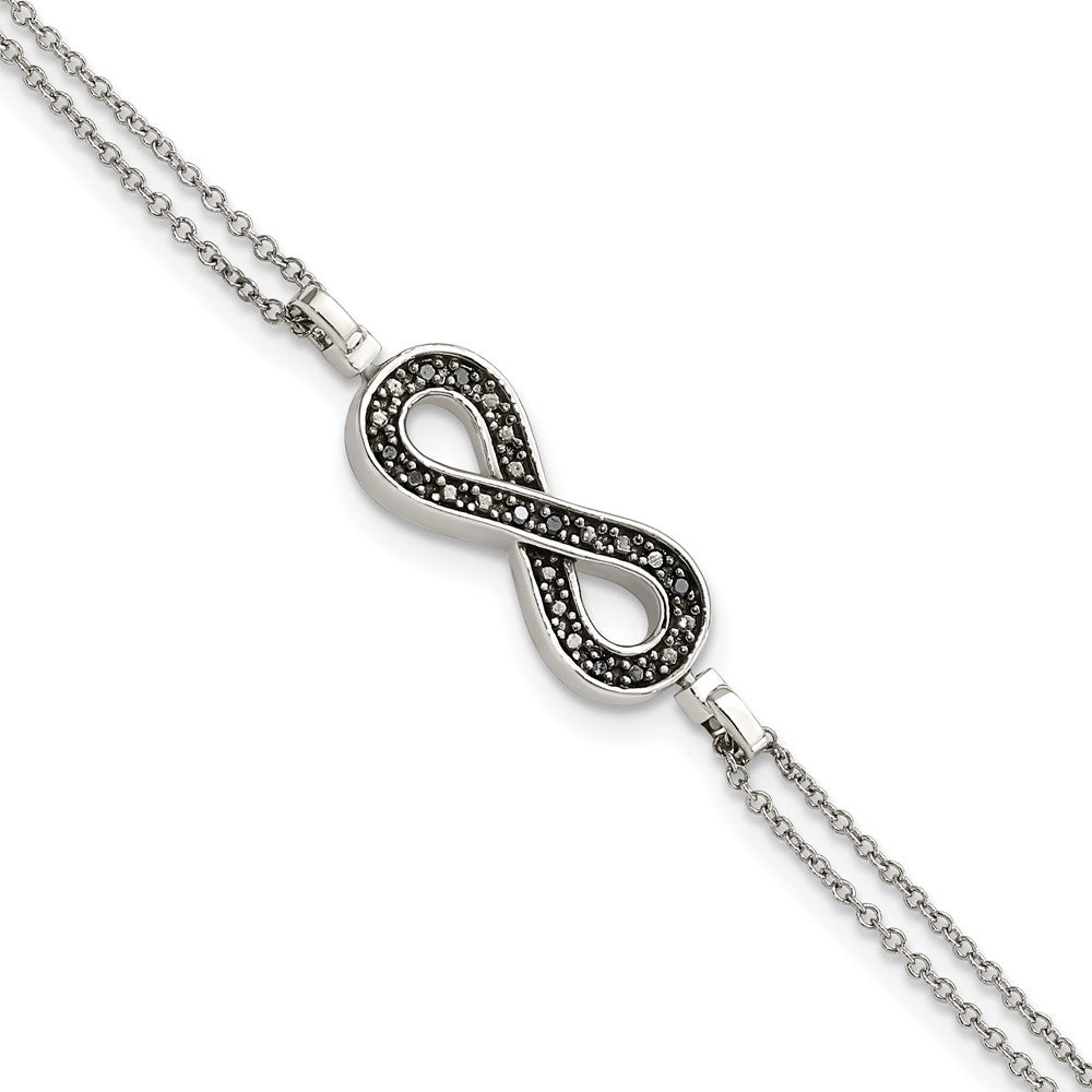 Sterling Silver Rhod 0.1ct. Blk/Wht Dia. Rvsble Infinty w/.5in ext. Bracele, 6.5 x 2.8 mm