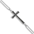 Sterling Silver Rhod 0.1ct. Blk & Wht Dia. Rvsble Cross 2 Strand Bracelet, 6.5 x 7.5 mm