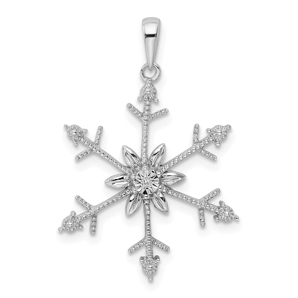 Sterling Silver Rhodium Diam. SnowFlake Pendant, 0.003 ct, 31 x 23.2 mm