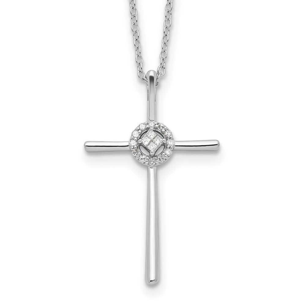 Sterling Silver Diamond Rhodium-plated Eternal Life Cross Necklace, 0.104 ct, 16 x 19 mm