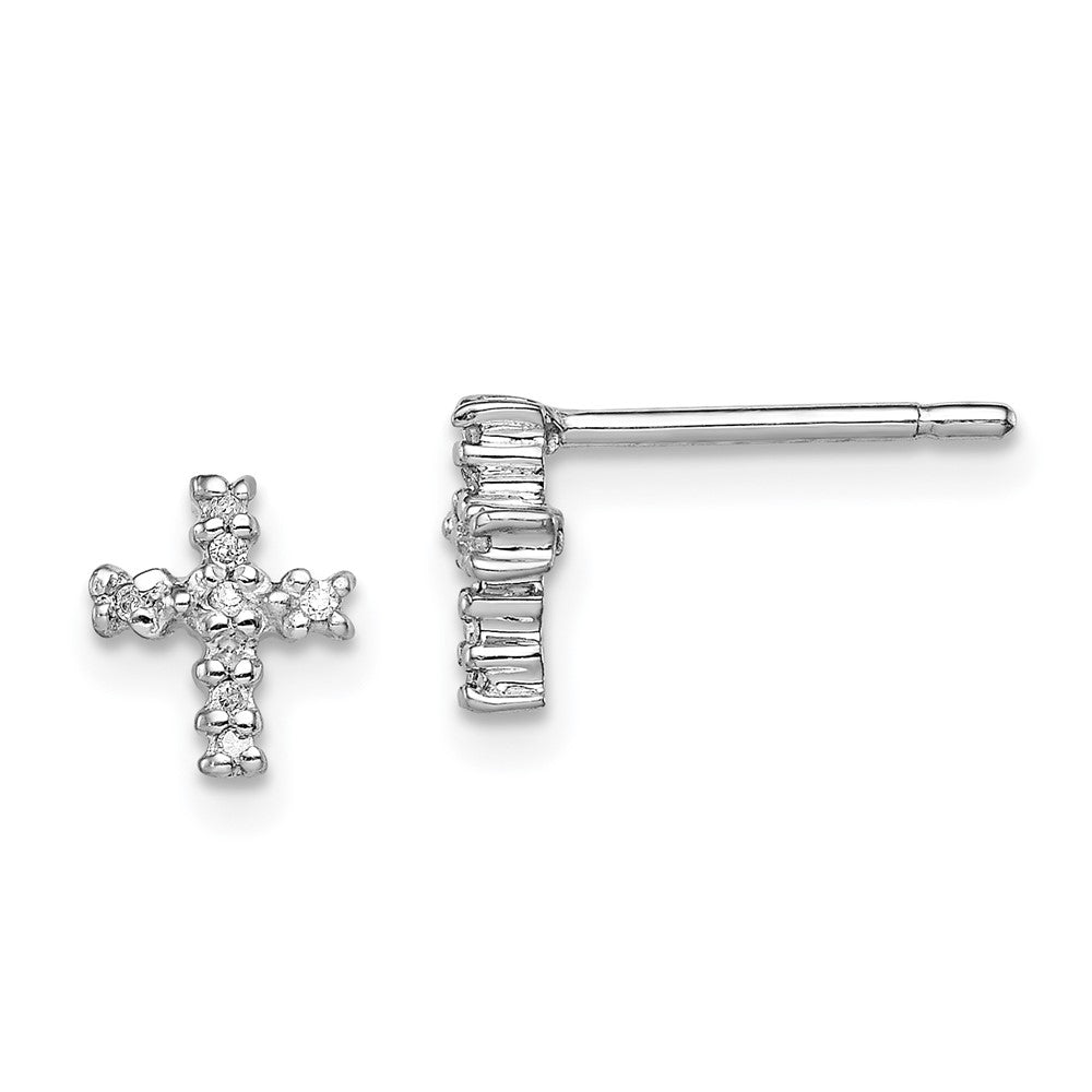 Sterling Silver Rhodium Diamond Cross Post Earrings, 0.048 ct, 7 x 6 mm