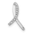 Sterling Silver Rhodium Diam. Awareness Ribbon Pendant, 0.055 ct, 15 x 8 mm