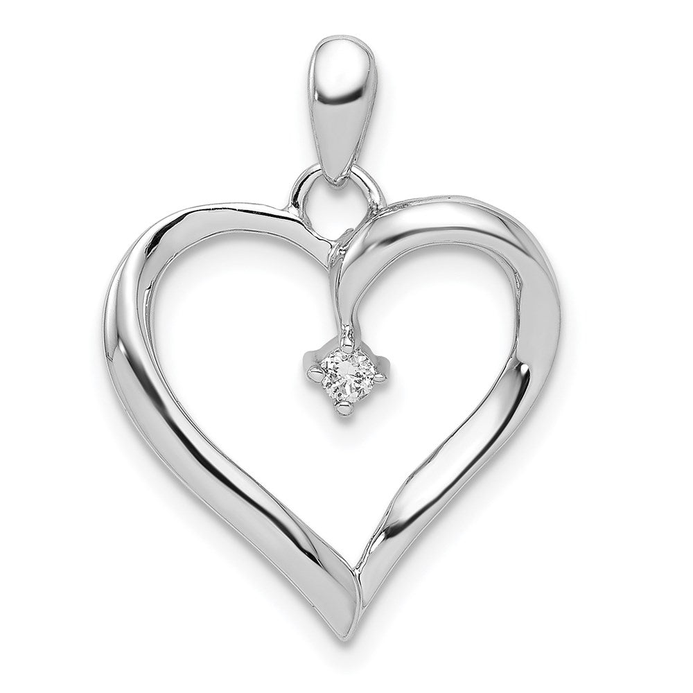 Sterling Silver Rhodium Diam. Heart Pendant, 0.052 ct, 22 x 17 mm
