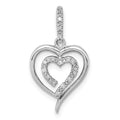Sterling Silver Rhodium Diam. Heart Pendant, 0.096 ct, 23 x 14 mm
