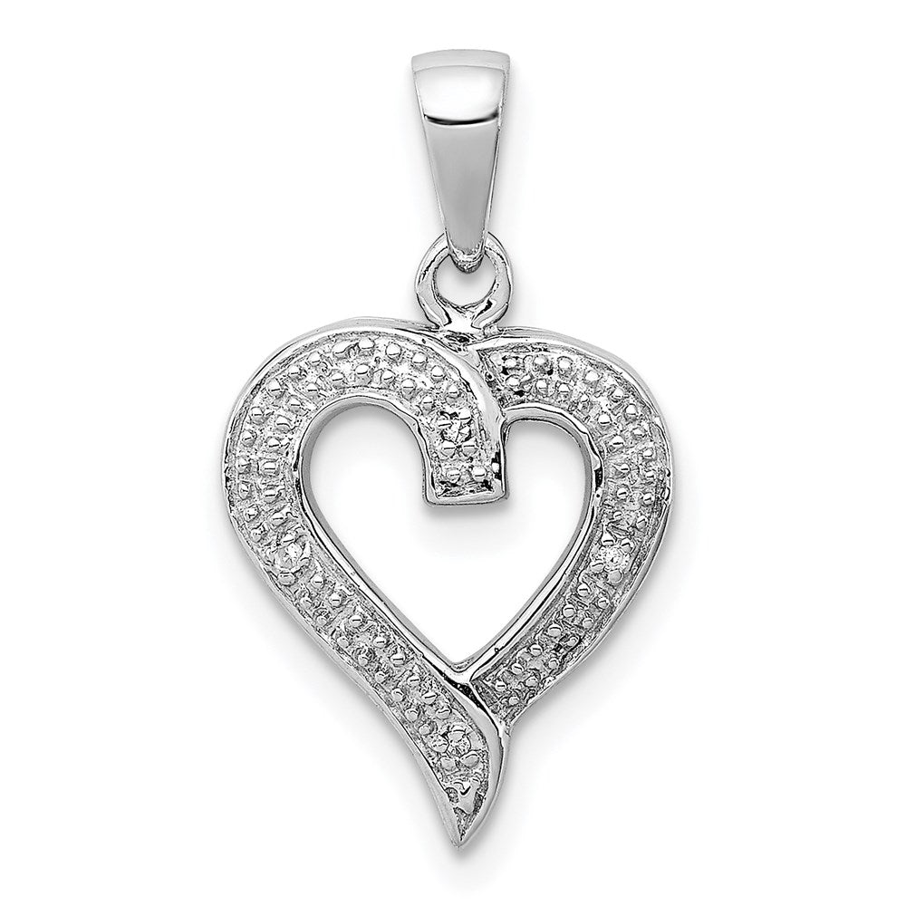 Sterling Silver Rhodium Diamond Heart Pendant, 0.013 ct, 22 x 12 mm