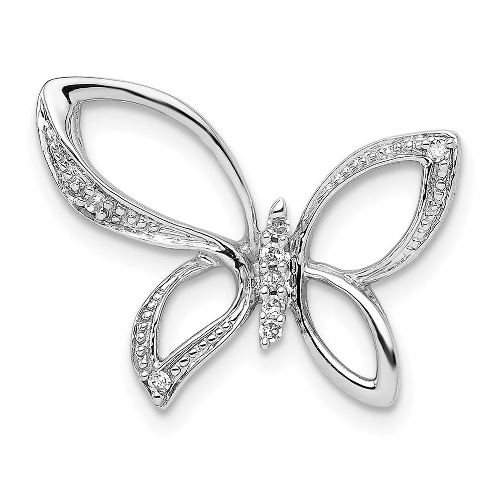Sterling Silver Rhodium Diam. Butterfly Pendant, 0.03 ct, 22 x 26 mm