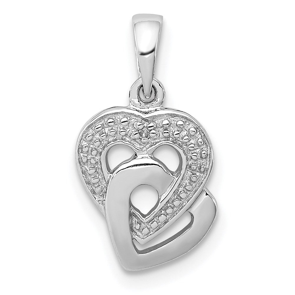 Sterling Silver Rhodium Diam. Accent Heart Pendant, 0.005 ct, 18 x 10 mm