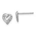 Sterling Silver Rhodium Diamond Heart Post Earrings, 0.012 ct, 7 x 6 mm