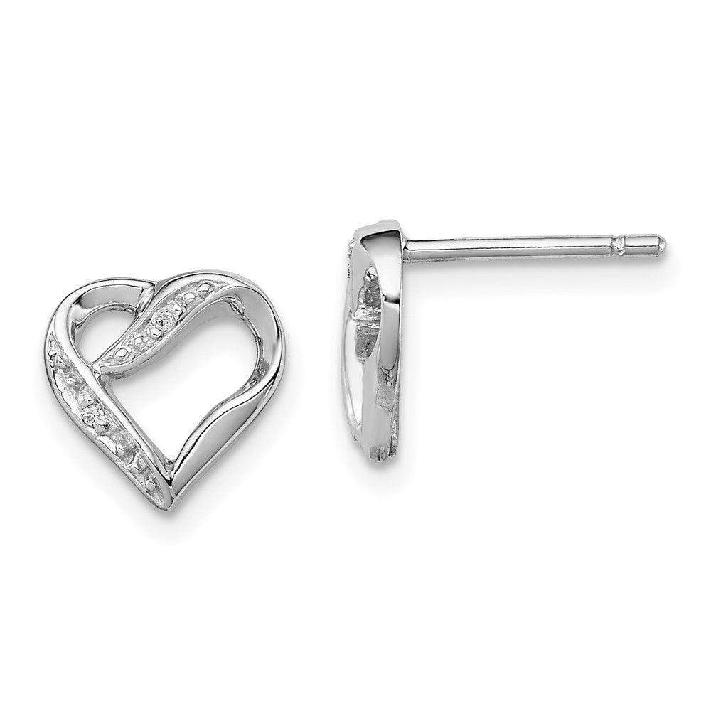 Sterling Silver Rhodium Diamond Heart Post Earrings, 0.012 ct, 10 x 9 mm