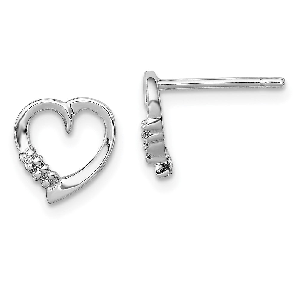 Sterling Silver Rhodium Diamond Heart Post Earrings, 0.024 ct, 9 x 9 mm