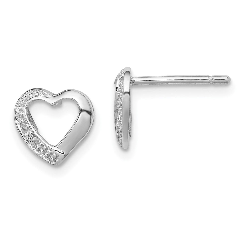 Sterling Silver Rhodium Diamond Heart Post Earrings, 0.01 ct, 8 x 8 mm