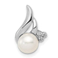 Sterling Silver Rhodium 6mm FW Cultured Pearl & Diamond Chain Slide, 0.013 ct, 15 x 10 mm
