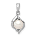 Sterling Silver Rhodium 6mm FW Cultured Pearl & Diamond Pendant, 0.011 ct, 22 x 10 mm